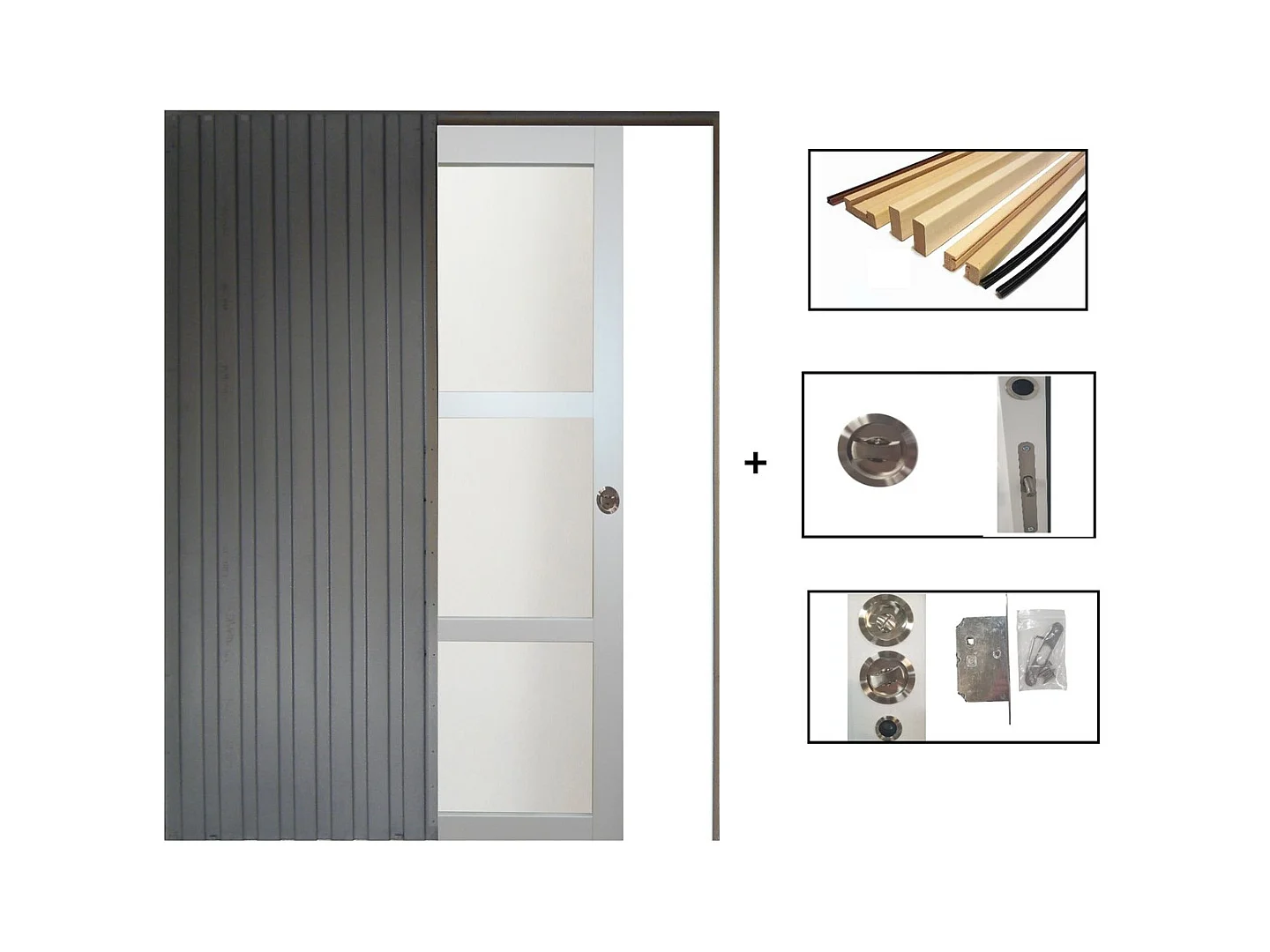 Porte Coulissante Greyria Gris Clair Ral7035 Vitree H204 X L93 + Systeme De Galandage Et Kit Finition Inclus Gd Menuiseries