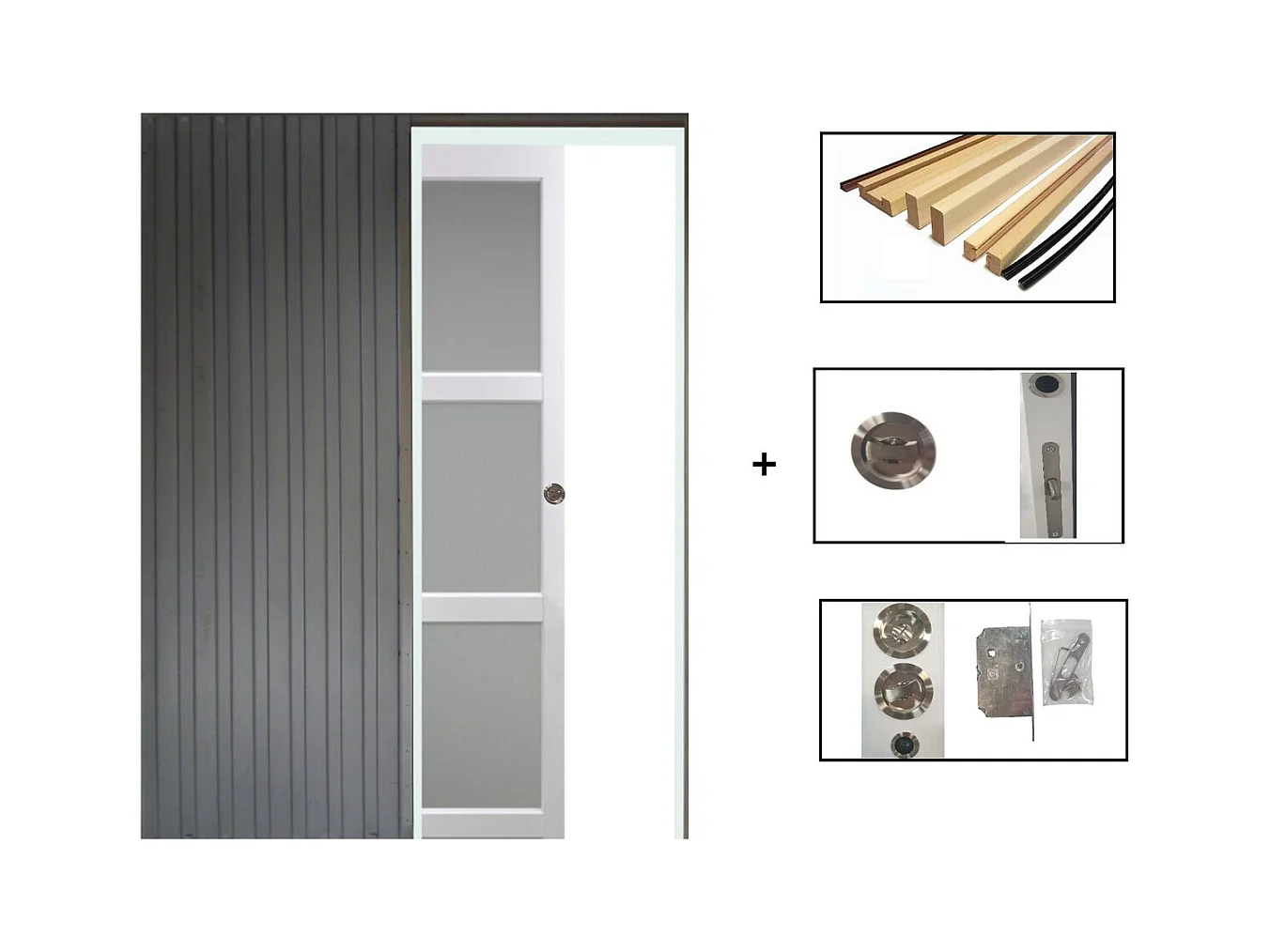 Porte Coulissante Kenya Blanc Vitree H204 X L73 + Systeme Galandage Et Kit Finition Inclus Gd Menuiseries