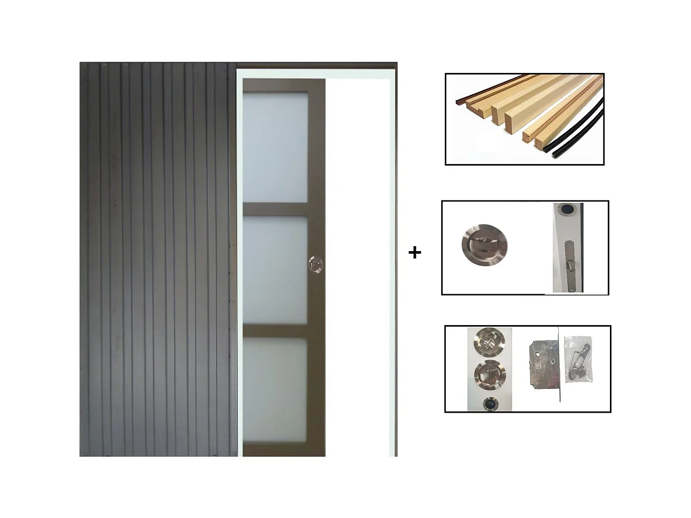 Porte Coulissante Marron Ral7006 Vitree H204 X L73 + Systeme Galandage Et Kit De Finitions Inclus Gd Menuiseries