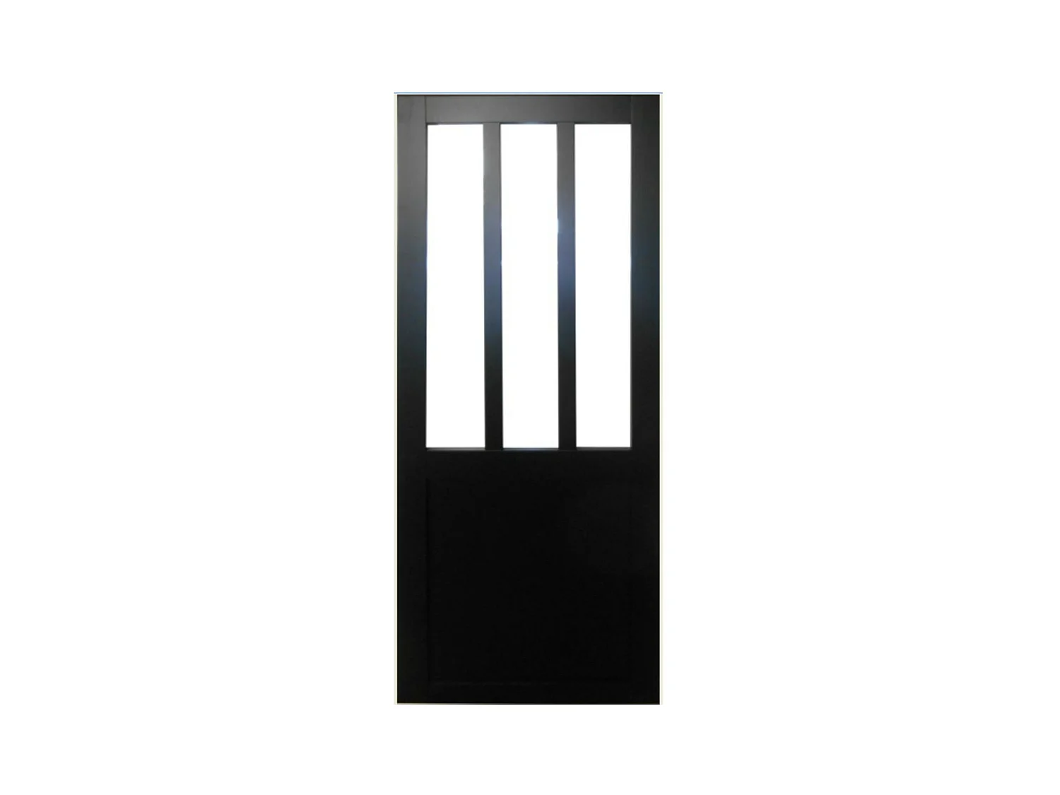 Porte Coulissante Atelier Noir H204 X L93 + Rail Alu Bandeau Blanc Et Coquilles Gd Menuiseries