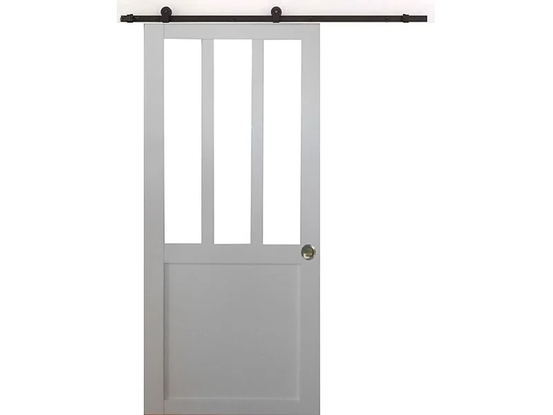Porte Coulissante Atelier Blanc H204 X L73 + Rail A  Roulettes Et Coquilles Gd Menuiseries