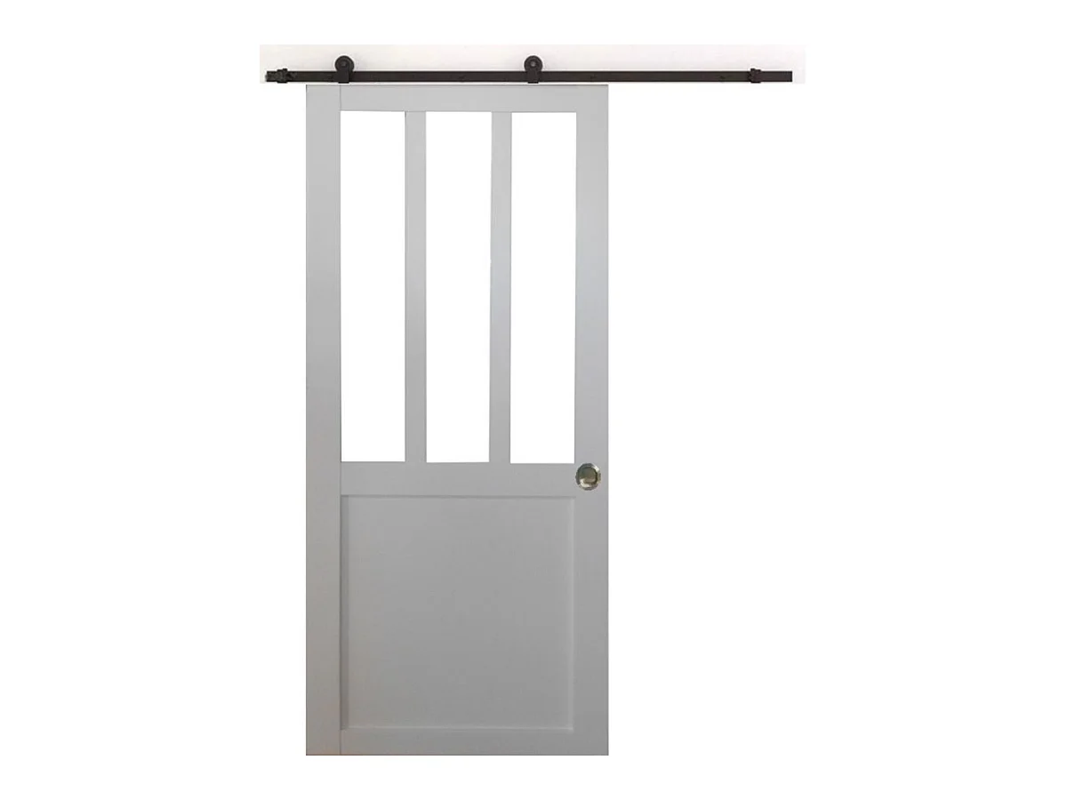 Porte Coulissante Atelier Blanc H204 X L73 + Rail A  Roulettes Et Coquilles Gd Menuiseries