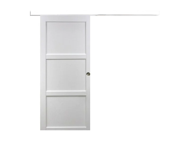 Porte Coulissante Korya Blanc 3 Panneaux H204 X L73 + Rail Alu Bandeau Blanc Et Coquilles Gd Menuiseries