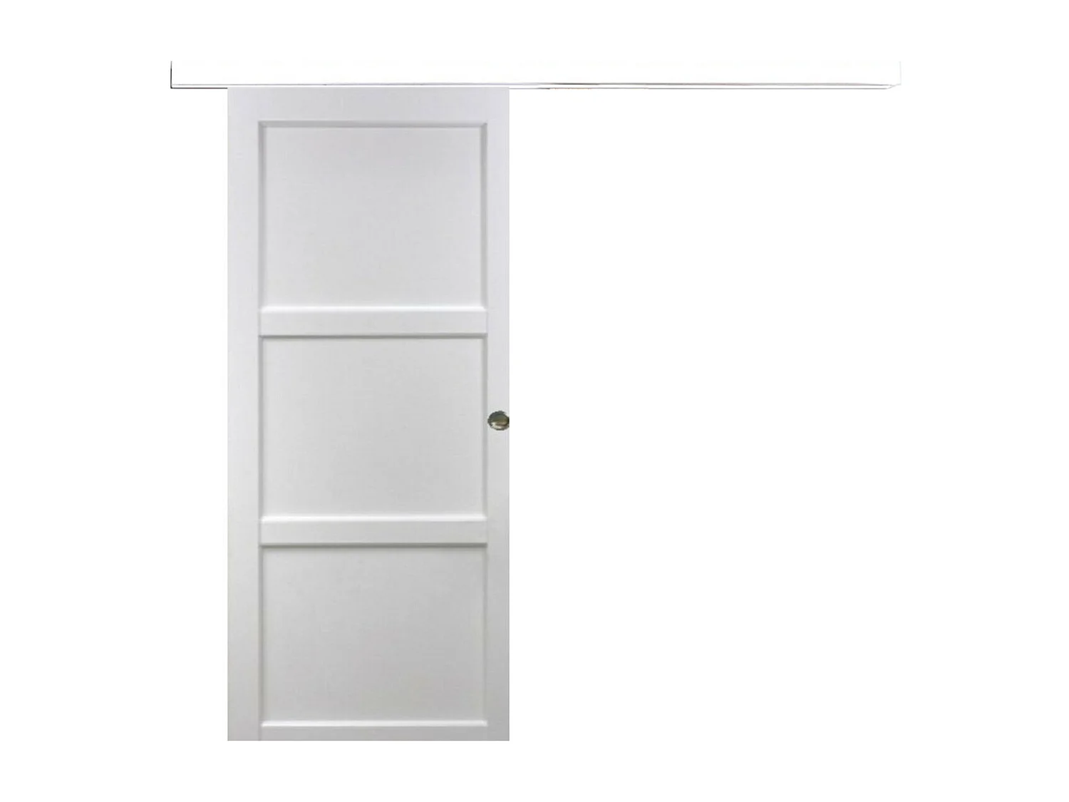 Porte Coulissante Korya Blanc 3 Panneaux H204 X L73 + Rail Alu Bandeau Blanc Et Coquilles Gd Menuiseries
