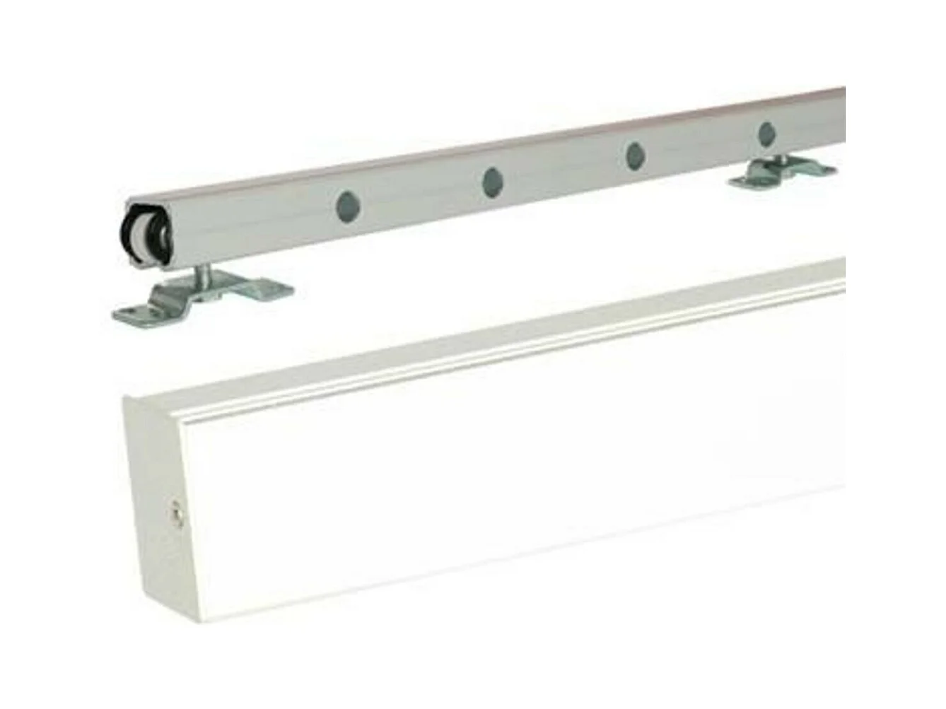 Porte Coulissante Atelier Noir H204 X L73 + Rail Alu Bandeau Blanc Et Coquilles Gd Menuiseries