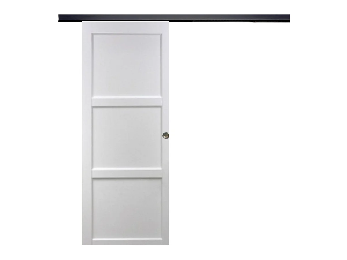 Porte Coulissante Korya Blanc 3 Panneaux H204 X L73 + Rail Alu Bandeau Noir Et Coquilles Gd Menuiseries
