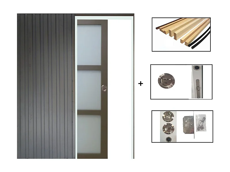 Porte Coulissante Marron Ral7006 Vitree H204 X L83 + Systeme Galandage Et Kit De Finitions Inclus Gd Menuiseries