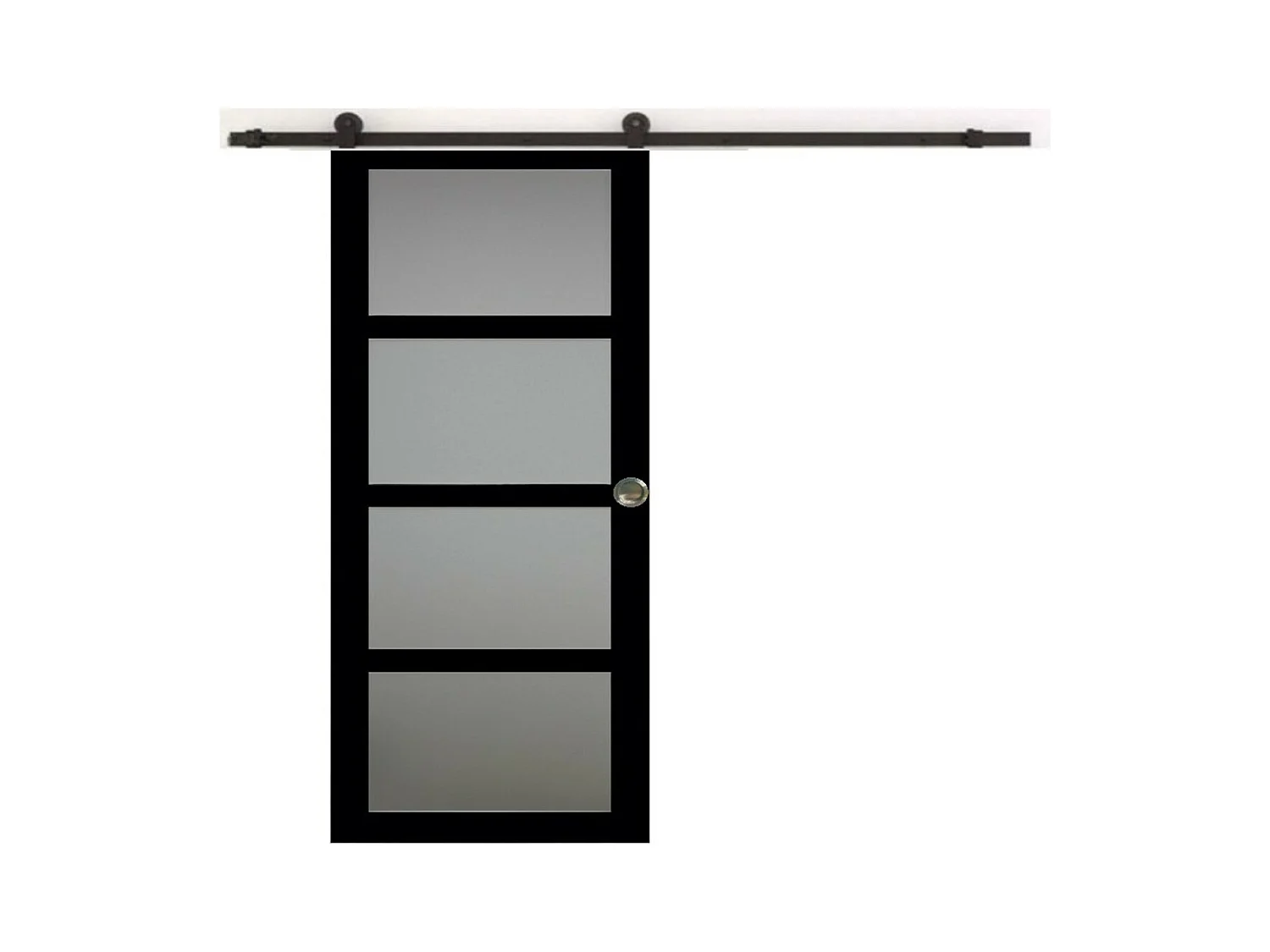 Porte Coulissante Telia Noir Vitree H204 X L83 + Rail A  Roulettes Et Coquilles Gd Menuiseries