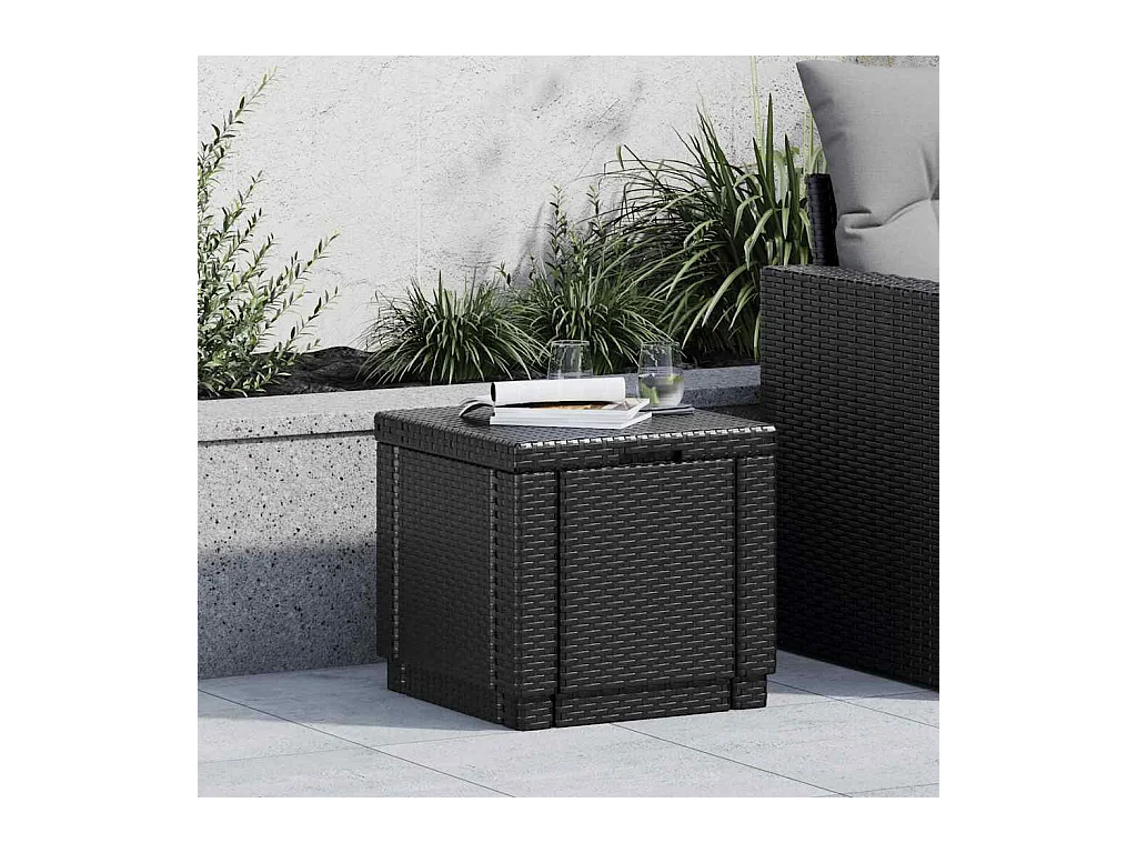 Table cube en imitation résine tressée ALLIBERT avec rangement - Gris graphite