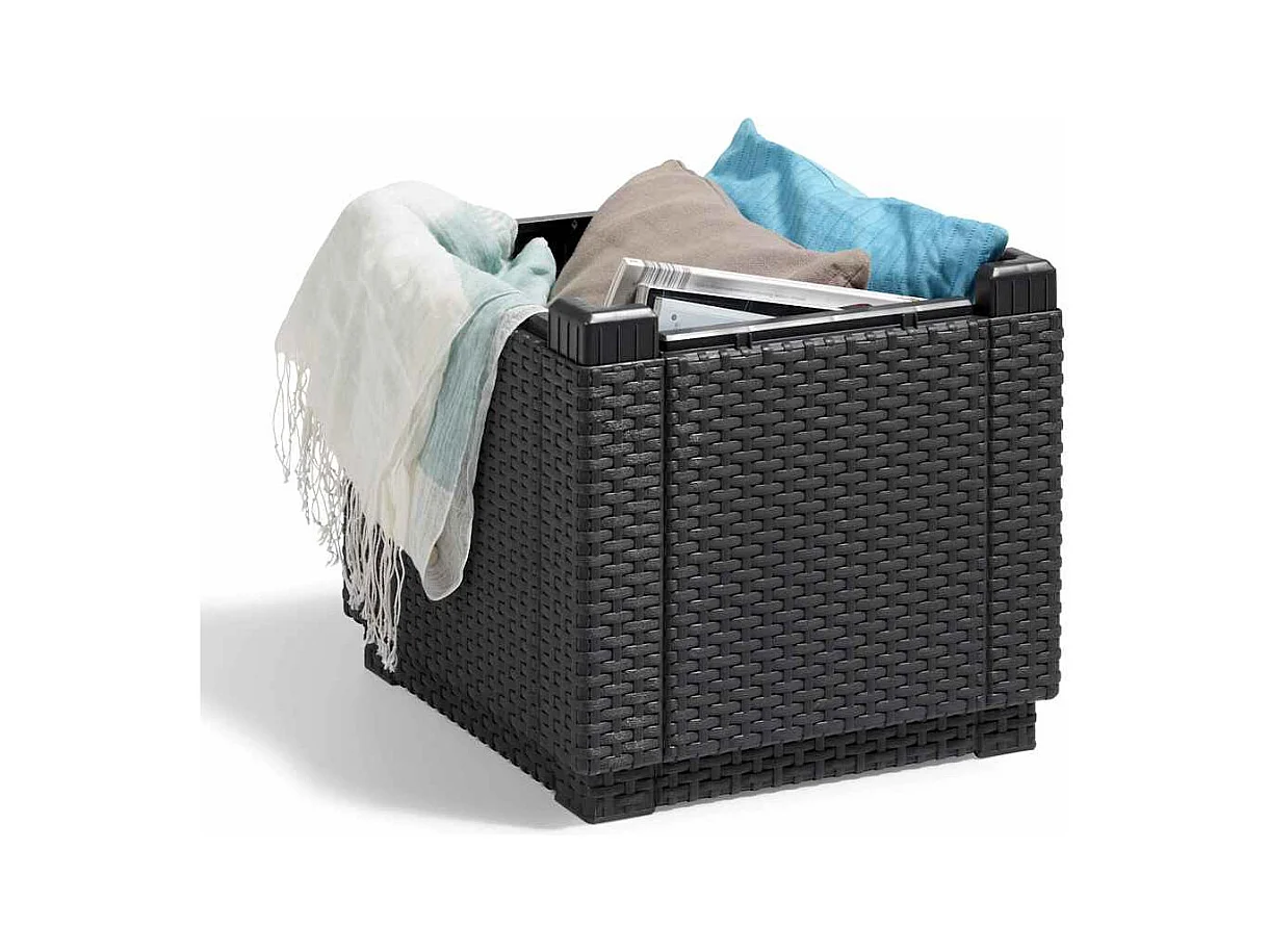 Table cube en imitation résine tressée ALLIBERT avec rangement - Gris graphite