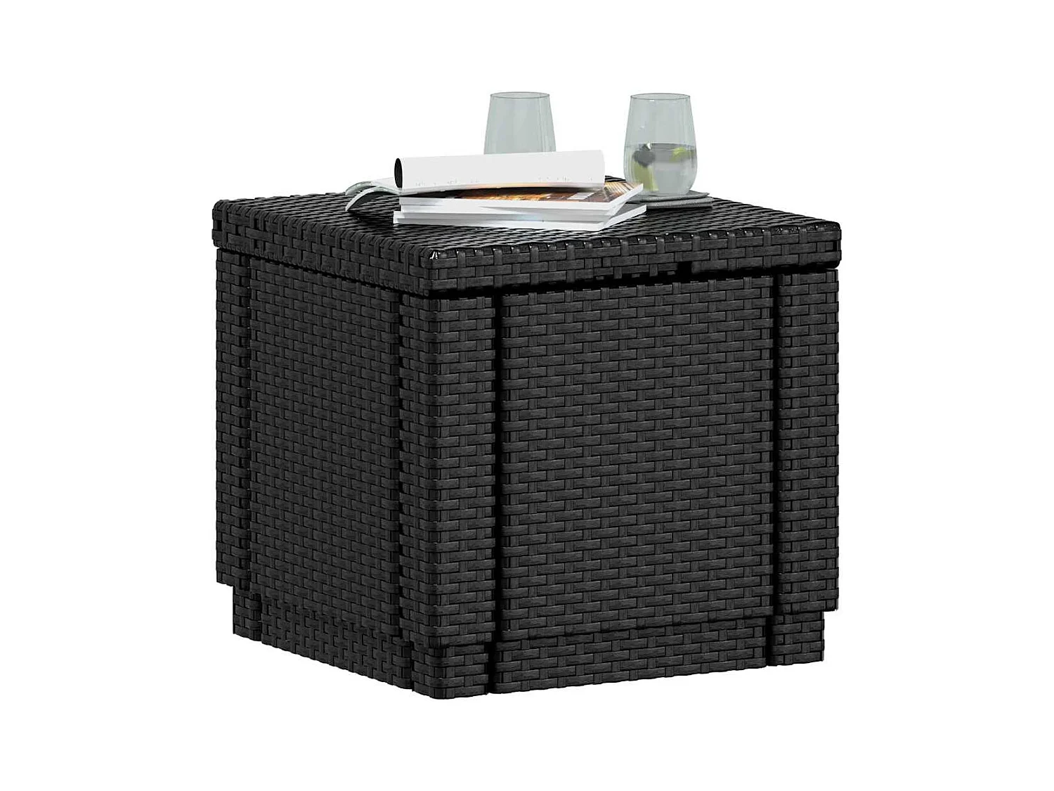 Table cube en imitation résine tressée ALLIBERT avec rangement - Gris graphite