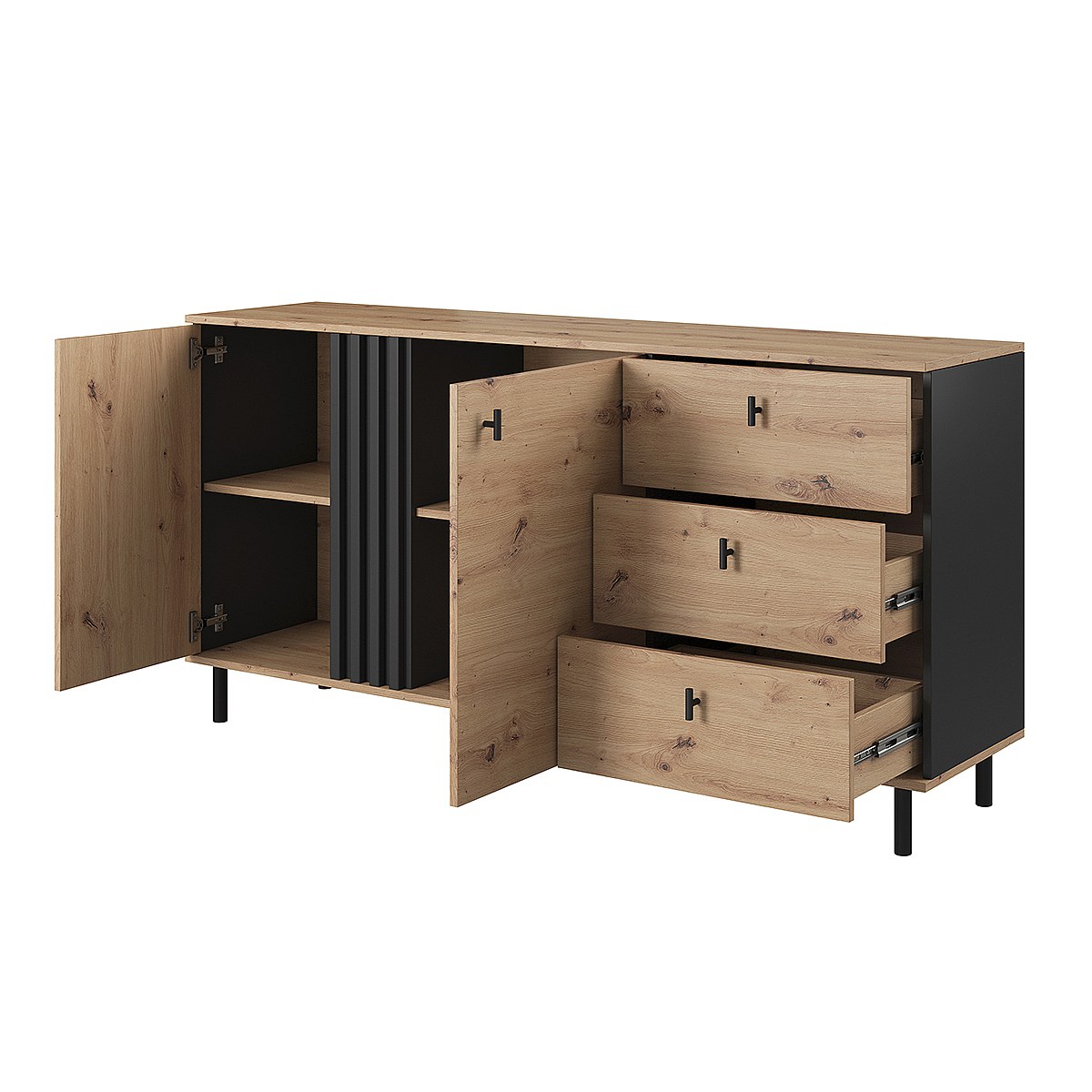 Buffet charme gris 3 tiroirs et 2 portes 126x40x86 cm CASCADEQUAZX