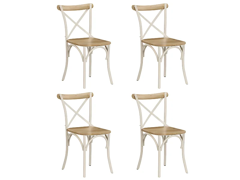Lot de 4 chaises de salle à manger cuisine design rétro bois de manguier massif blanc CDS021231