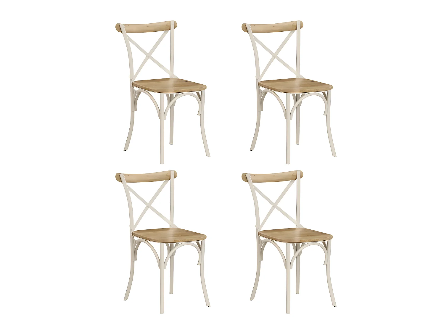 Lot de 4 chaises de salle à manger cuisine design rétro bois de manguier massif blanc CDS021231