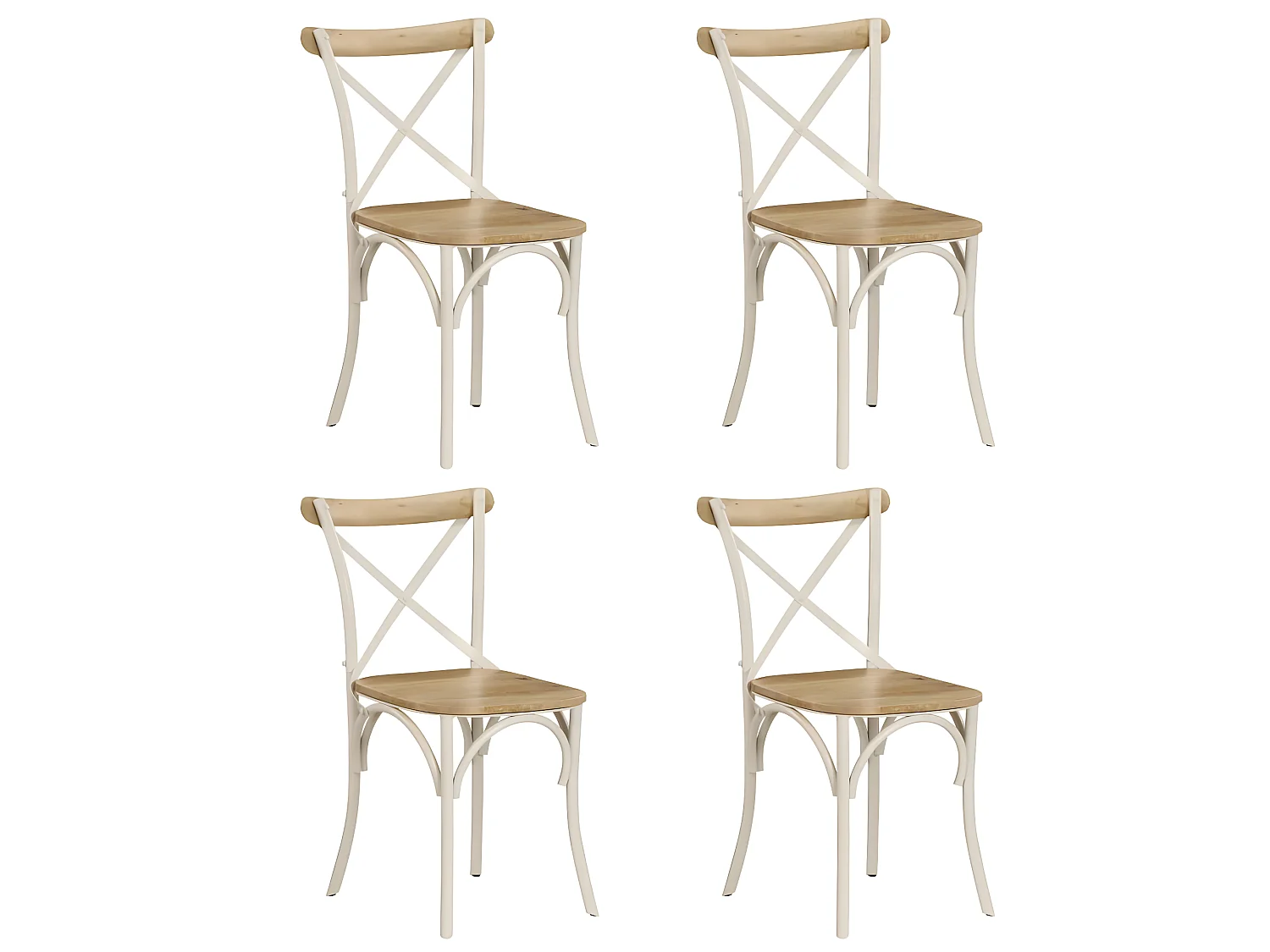 Lot de 4 chaises de salle à manger cuisine design rétro bois de manguier massif blanc CDS021231