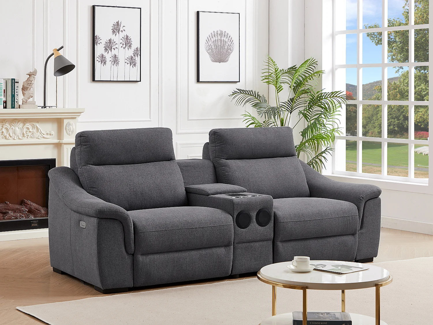 Relaxsofa elektrisch 2-Sitzer - Stoff - Grau - VERETO
