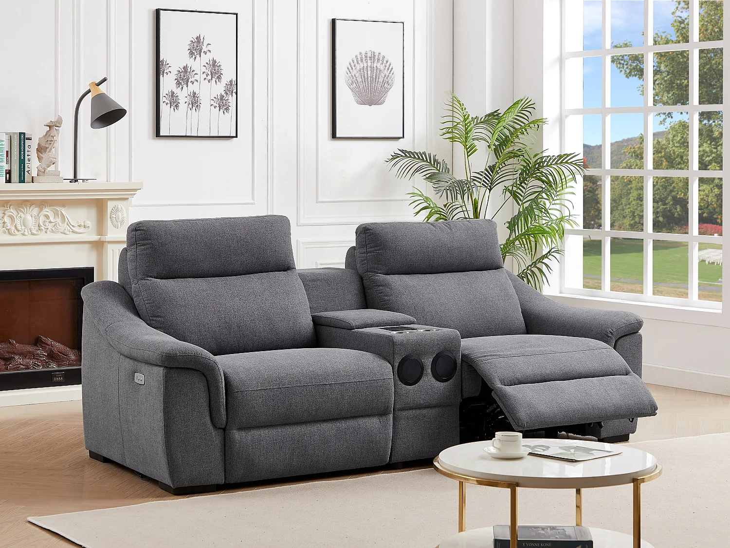 Relaxsofa elektrisch 2-Sitzer - Stoff - Grau - VERETO
