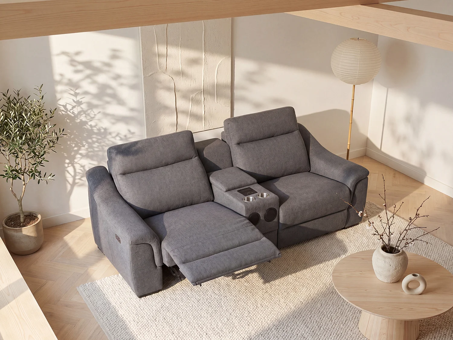 Sofá relax eléctrico de 2 plazas de tela gris VERETO