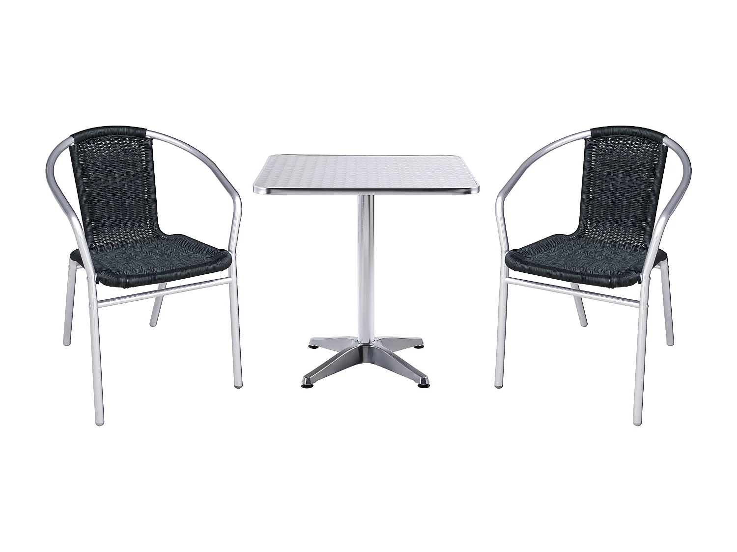 Comedor de jardín de aluminio y resina trenzada: 1 mesa cuadrada y 2 sillones - Negro - FIZZ