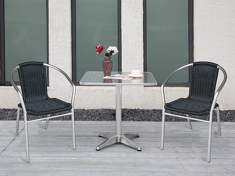 Salle à manger de jardin en aluminium et résine tressée : 1 table carrée et 2 fauteuils - Noir - FIZZ de MYLIA