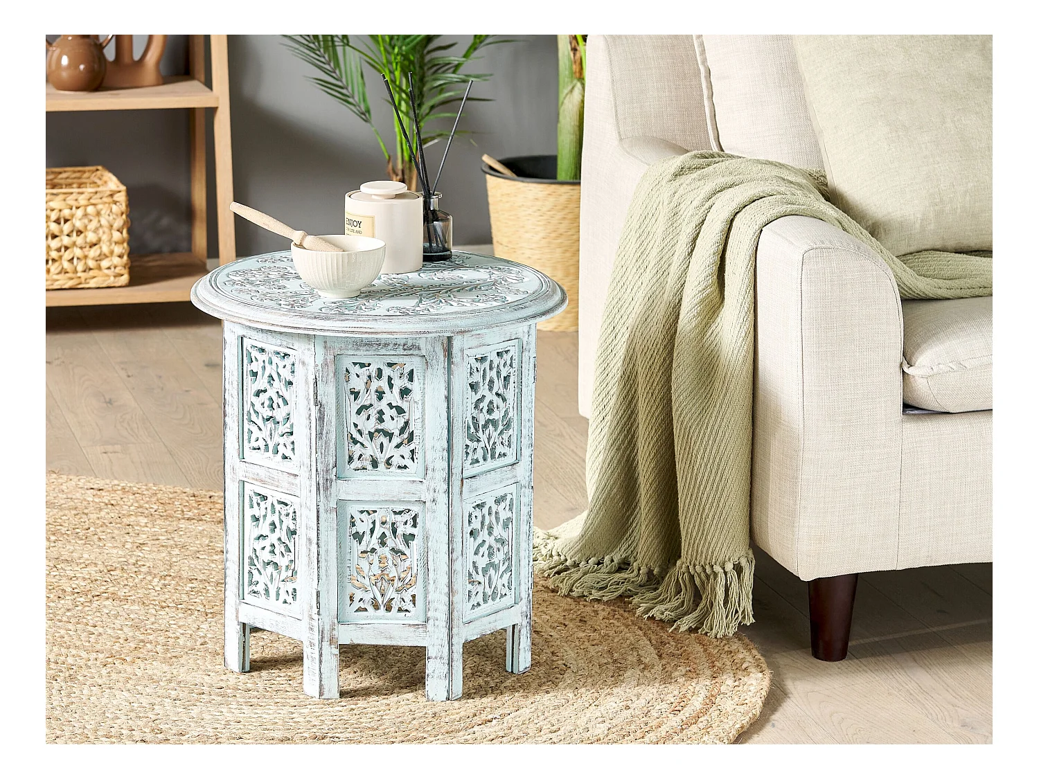 Table d'appoint BORAI Bois de manguier Bleu clair