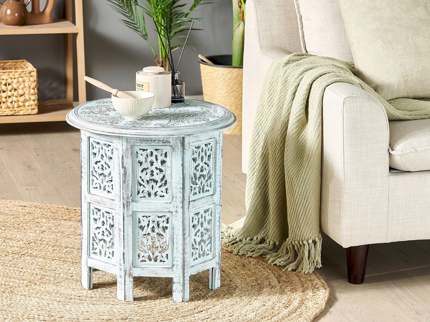 Table d'appoint BORAI Bois de manguier Bleu clair