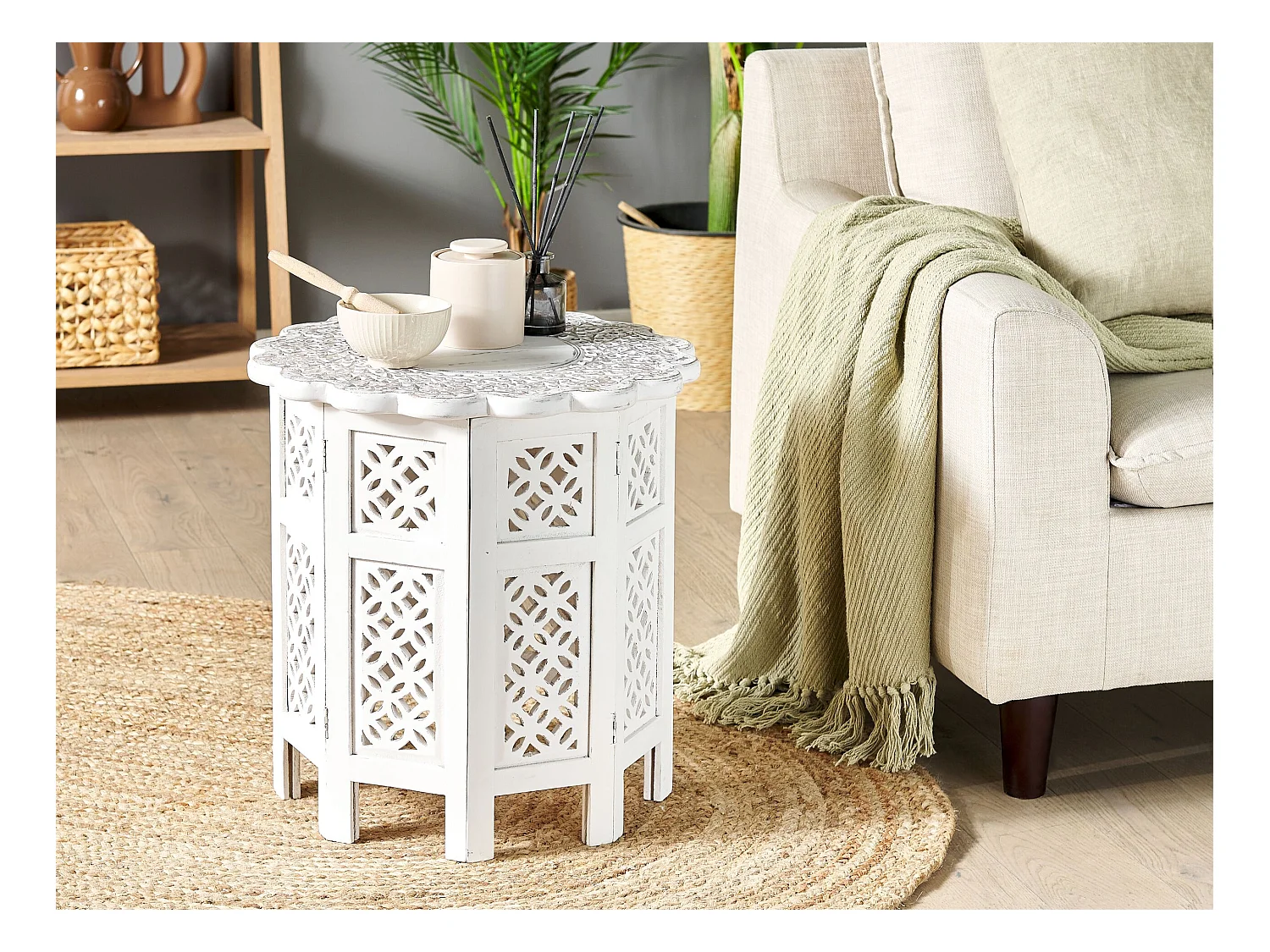 Table d'appoint BADHI Bois de manguier Blanc