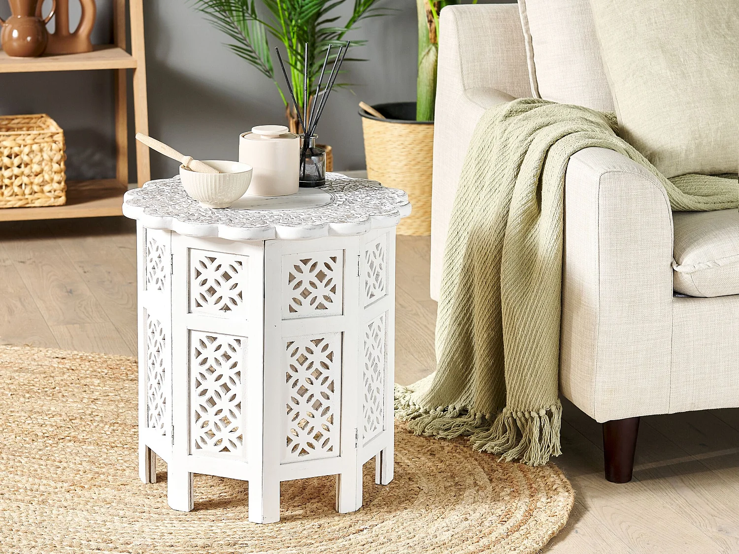 Table d'appoint BADHI Bois de manguier Blanc