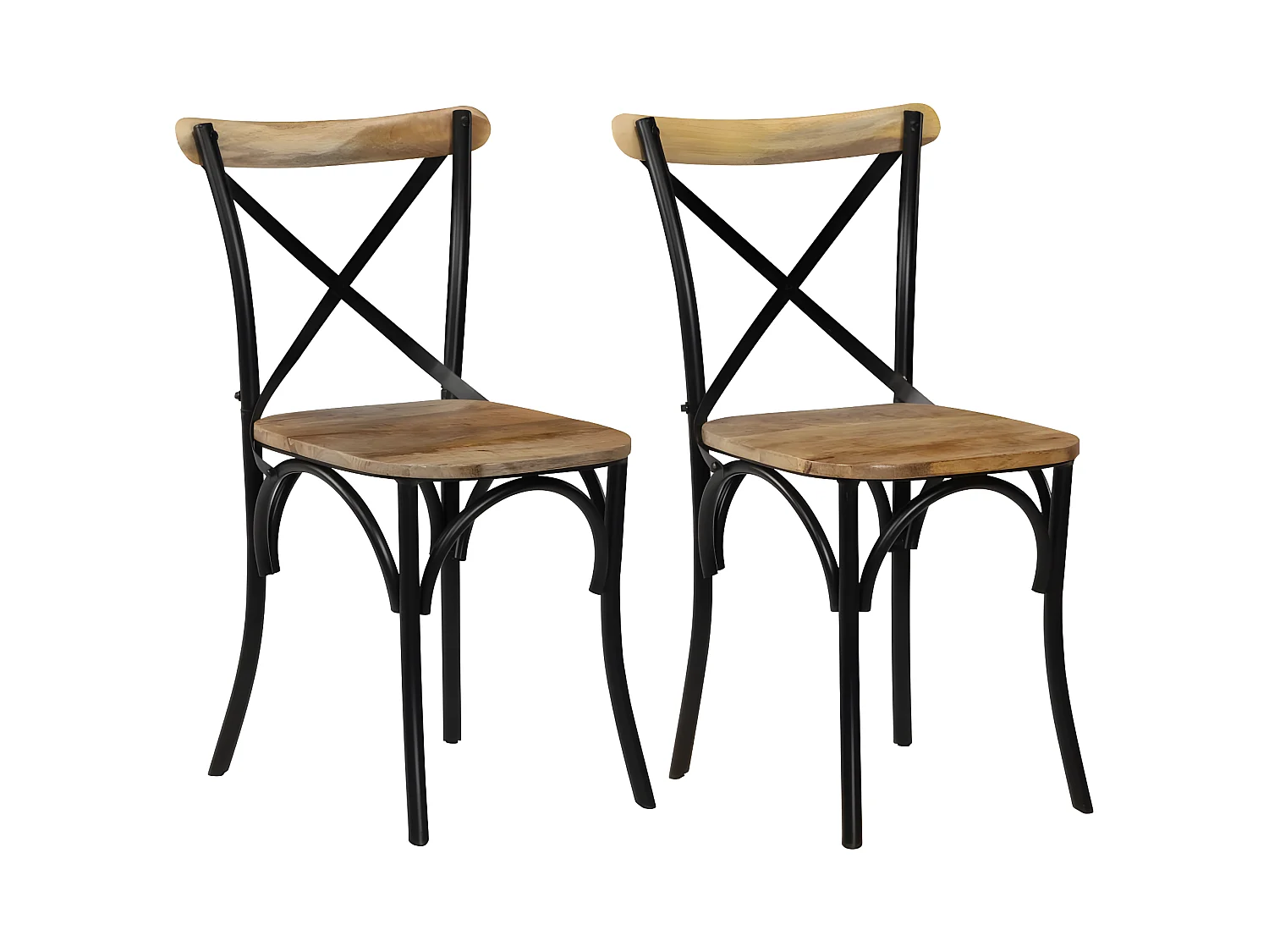 Lot de 2 chaises de salle à manger cuisine noir style rustique bois de manguier solide CDS020800