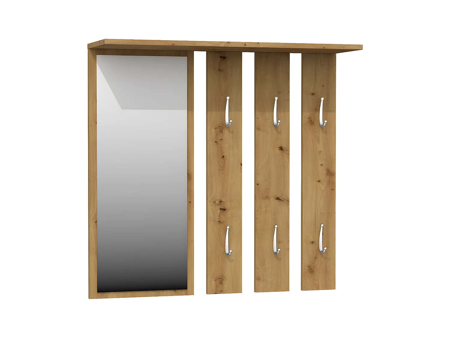 REGGY - Perchero de pared + espejo grande - 6 ganchos dobles - Estante - Mueble de entrada - 85x82x15cm