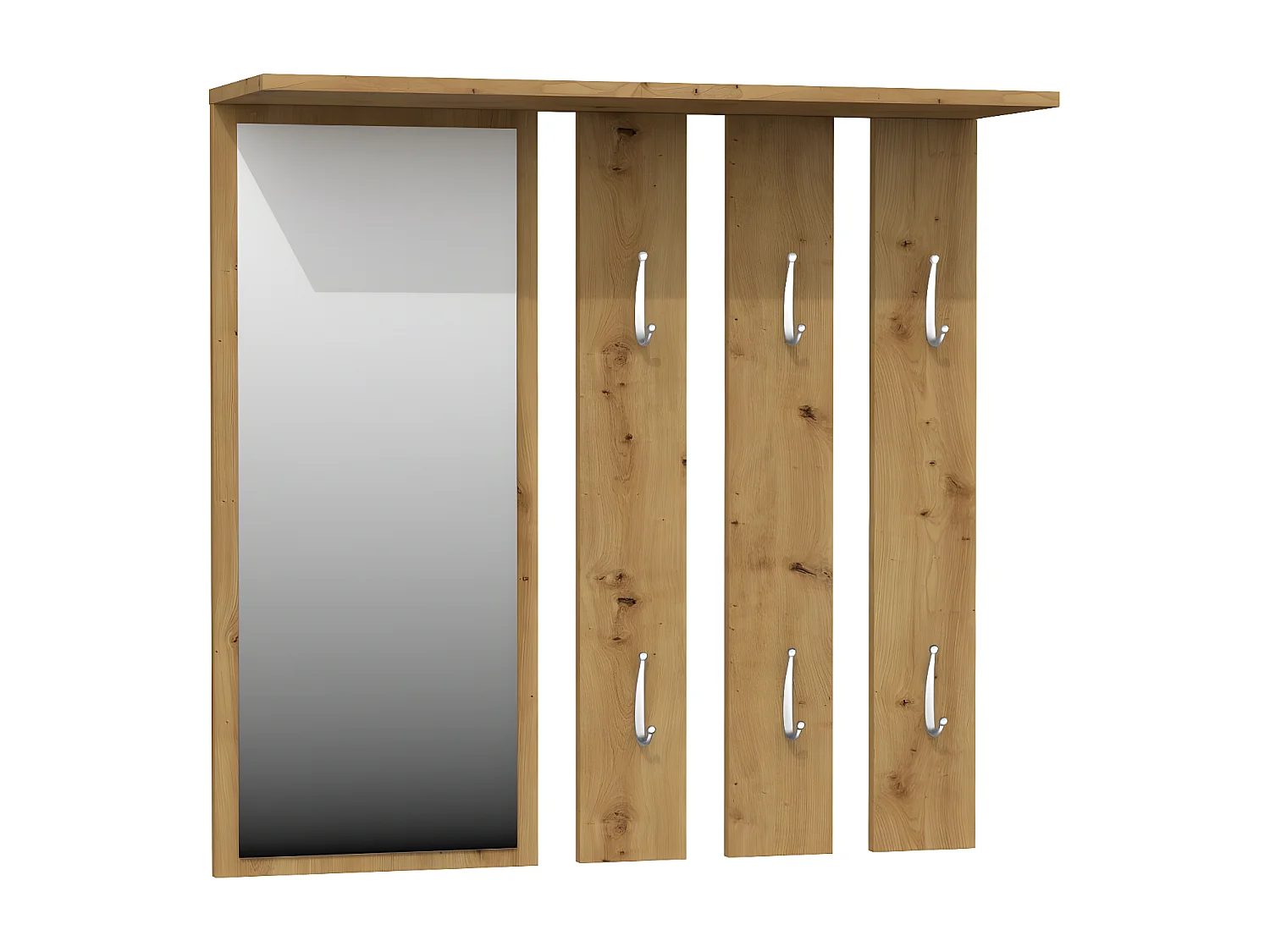 REGGY - Perchero de pared + espejo grande - 6 ganchos dobles - Estante - Mueble de entrada - 85x82x15cm