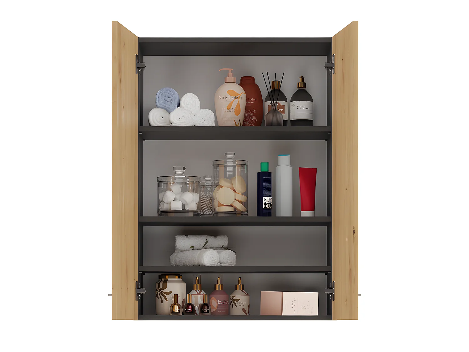 REGGY - Patère mural + grand mirroir - 6 corchets doubles - Étagère - Meuble d'éntrée - 85x82x15cm