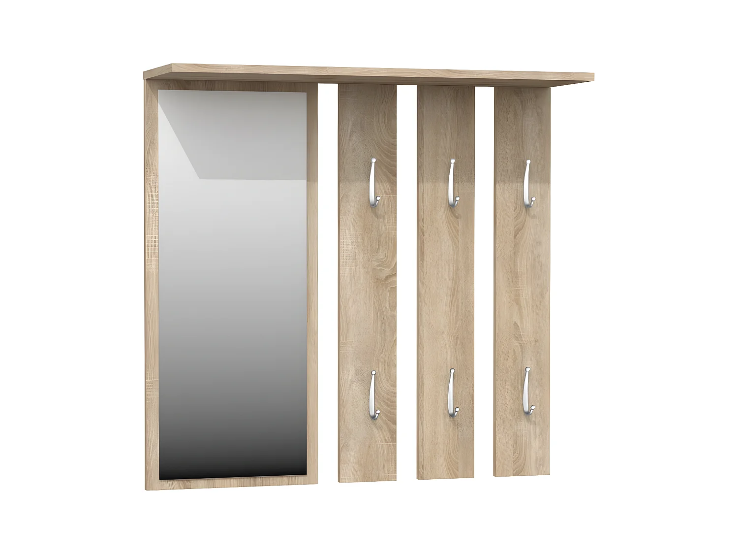 REGGY - Perchero de pared + espejo grande - 6 ganchos dobles - Estante - Mueble de entrada - 85x82x15cm