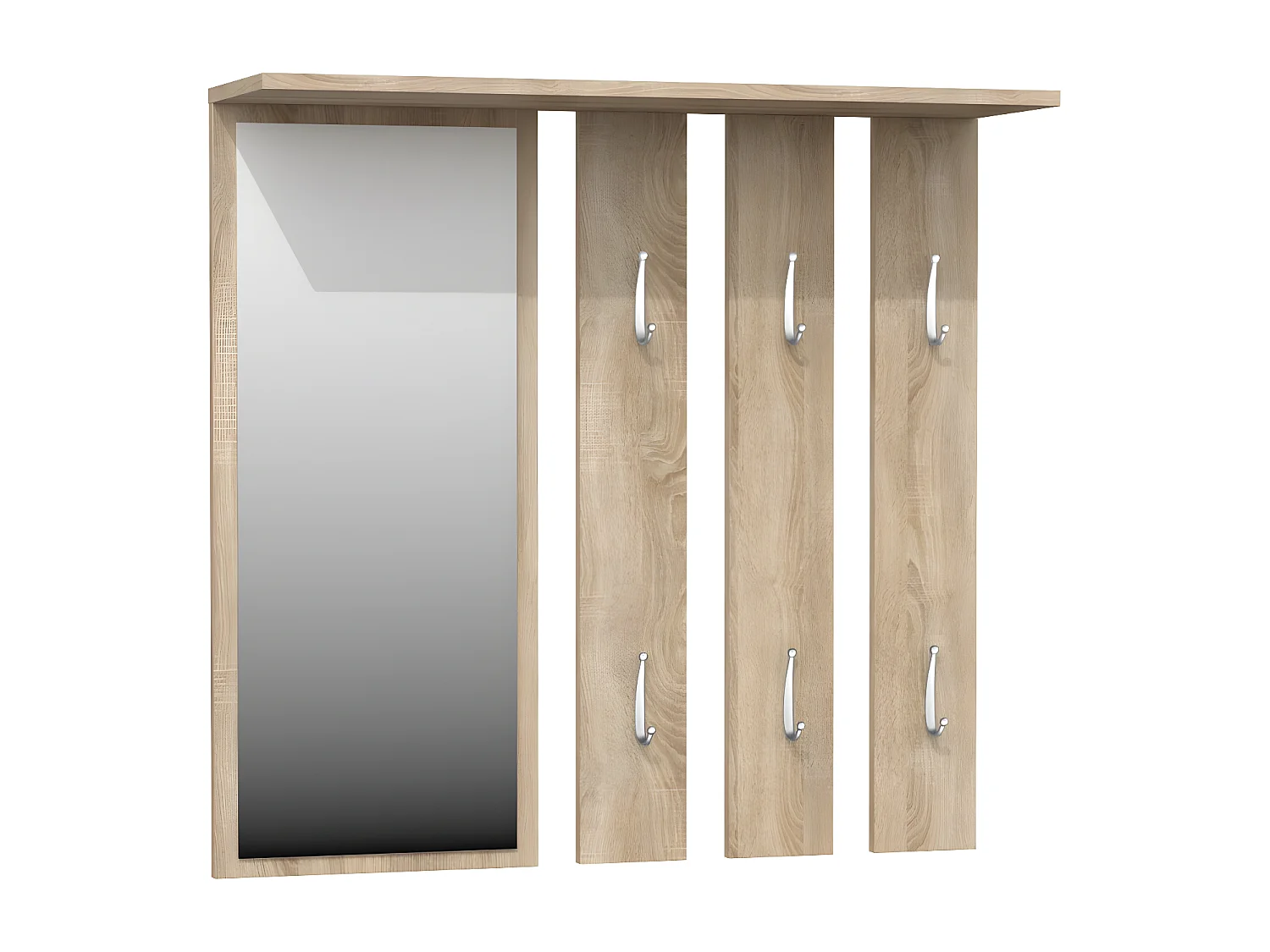 REGGY - Perchero de pared + espejo grande - 6 ganchos dobles - Estante - Mueble de entrada - 85x82x15cm