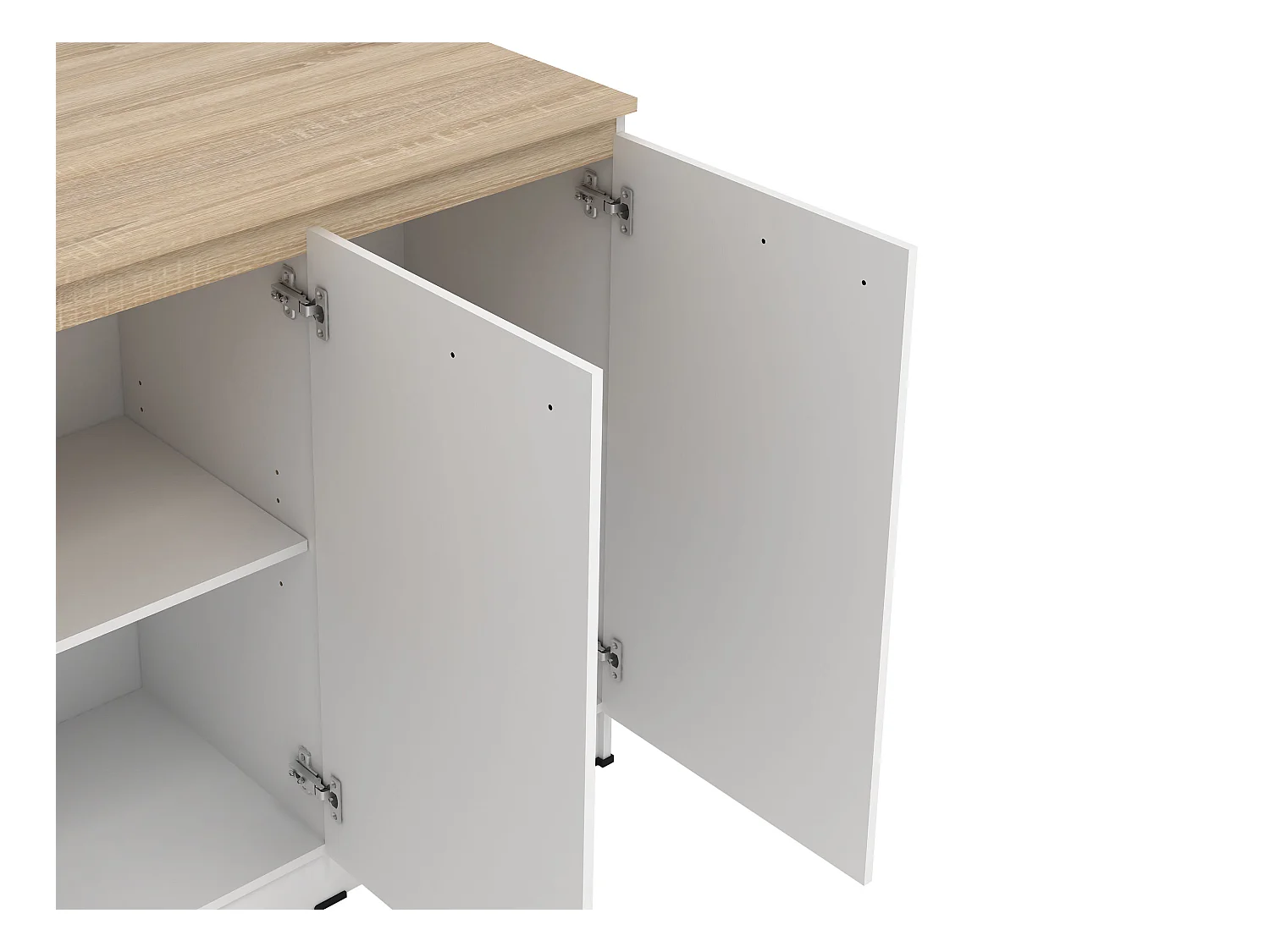 Ensemble îlot central de cuisine + 2 tabourets - Blanc et Naturel clair - NUSICE