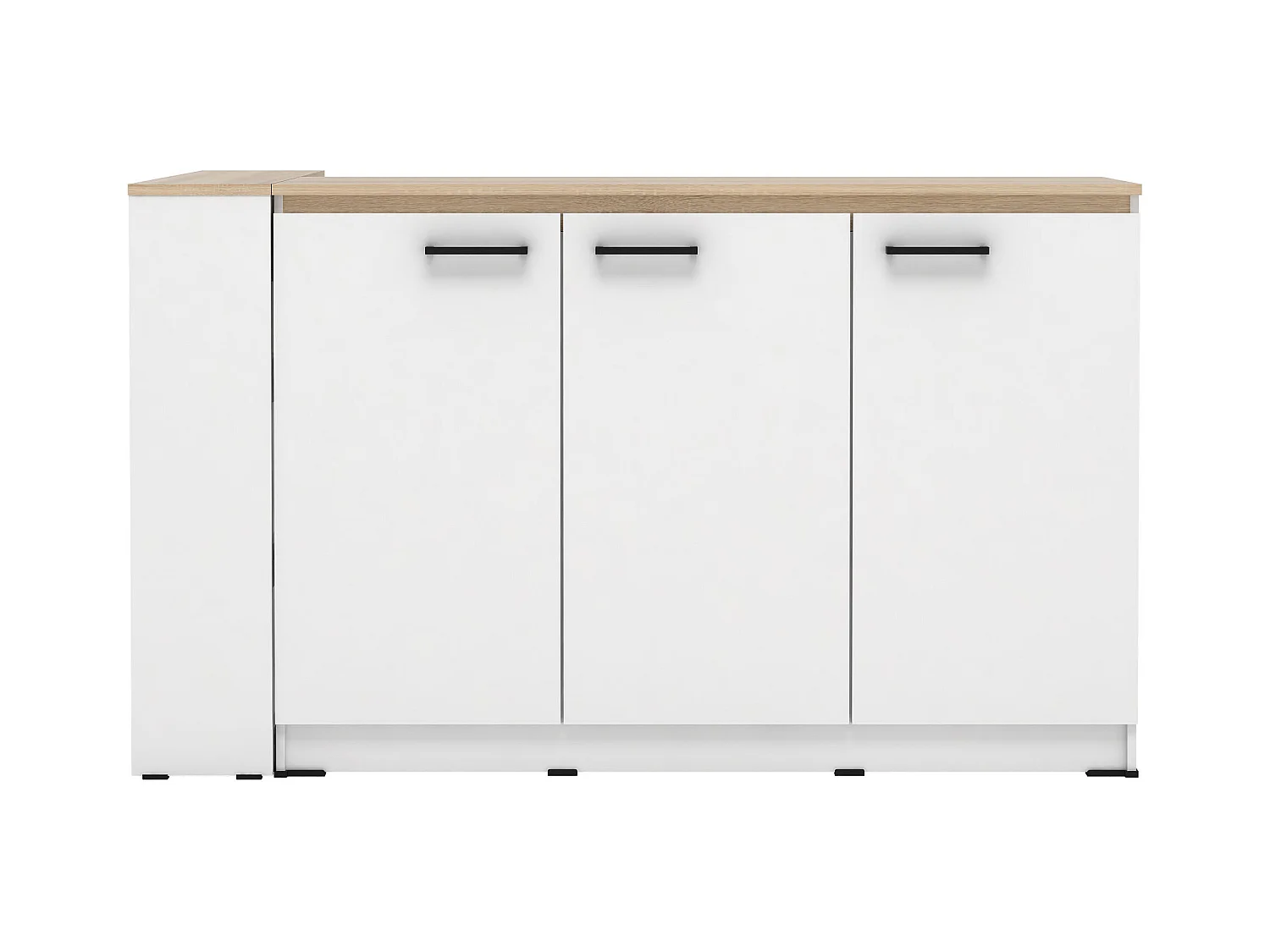 Ensemble îlot central de cuisine + 2 tabourets - Blanc et Naturel clair - NUSICE