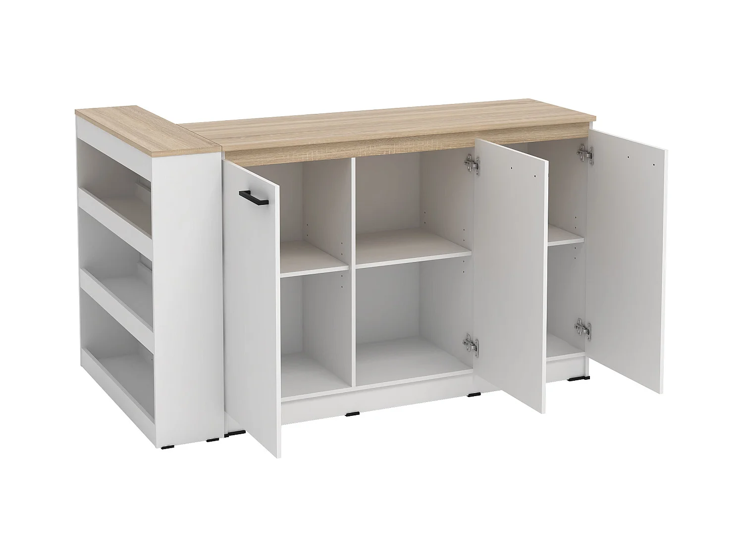 Ensemble îlot central de cuisine + 2 tabourets - Blanc et Naturel clair - NUSICE