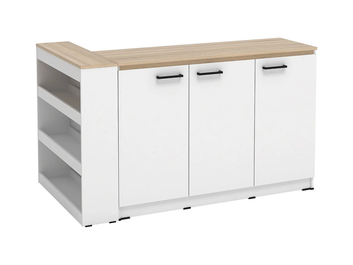 Set keukeneiland + 2 krukken - Wit en licht naturel - NUSICE