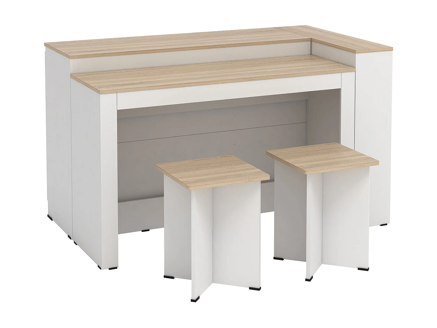 Set med köksö + 2 pallar - Vit och ljus naturlig - NUSICE