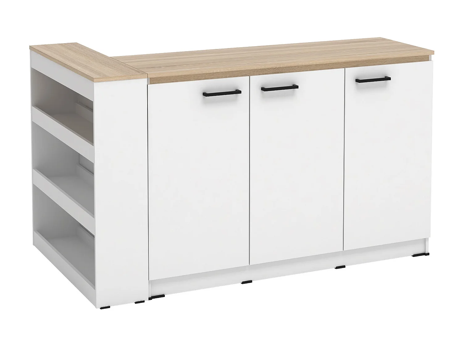 Set med köksö + 2 pallar - Vit och ljus naturlig - NUSICE