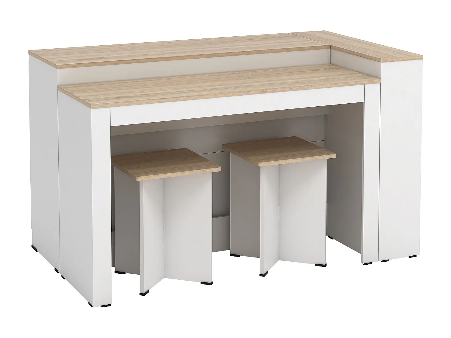 Set med köksö + 2 pallar - Vit och ljus naturlig - NUSICE