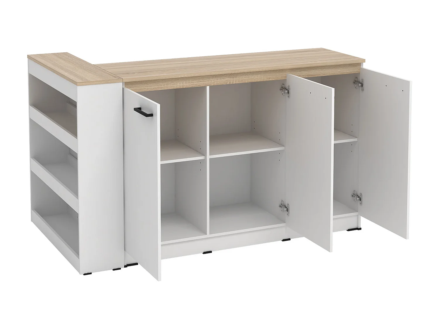 Set med köksö + 2 pallar - Vit och ljus naturlig - NUSICE