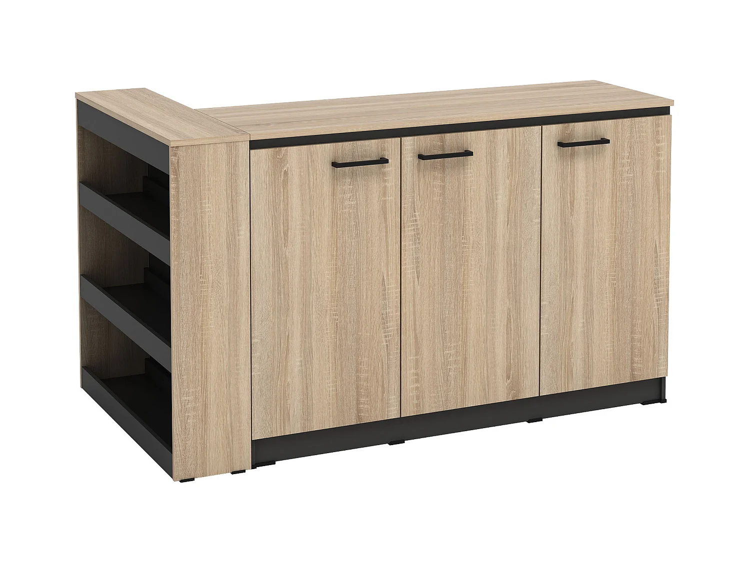 Ensemble îlot central de cuisine + 2 tabourets - Noir et naturel clair - NUSICE