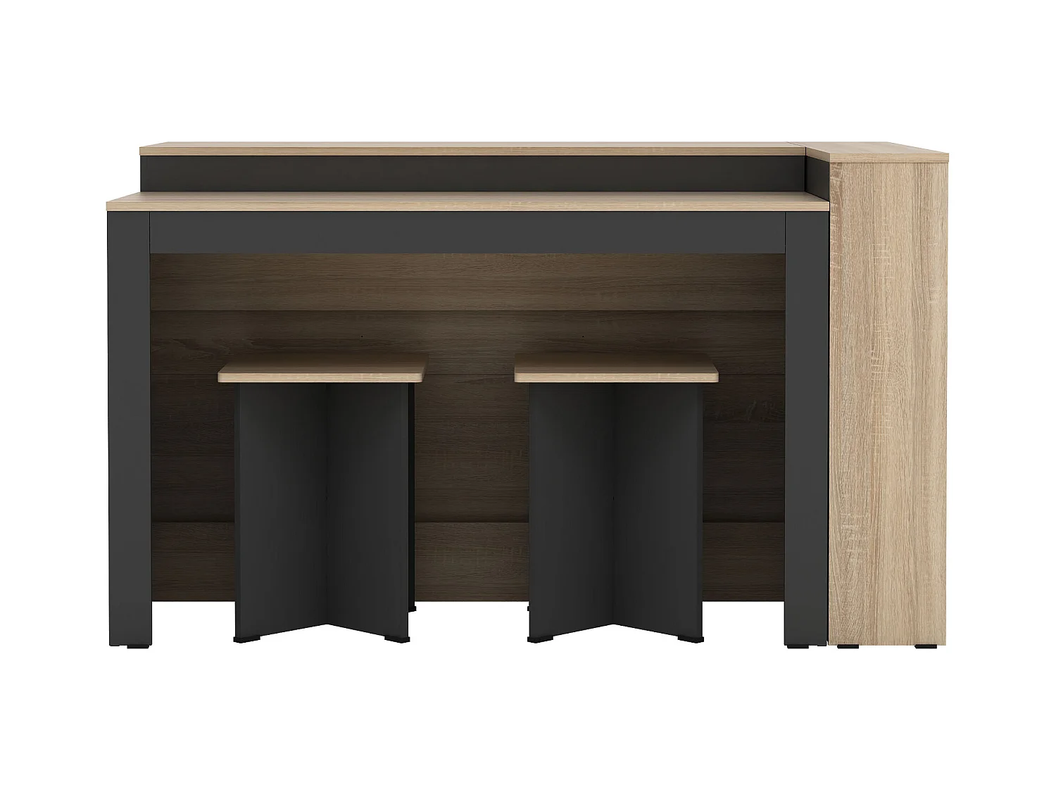 Ensemble îlot central de cuisine + 2 tabourets - Noir et naturel clair - NUSICE