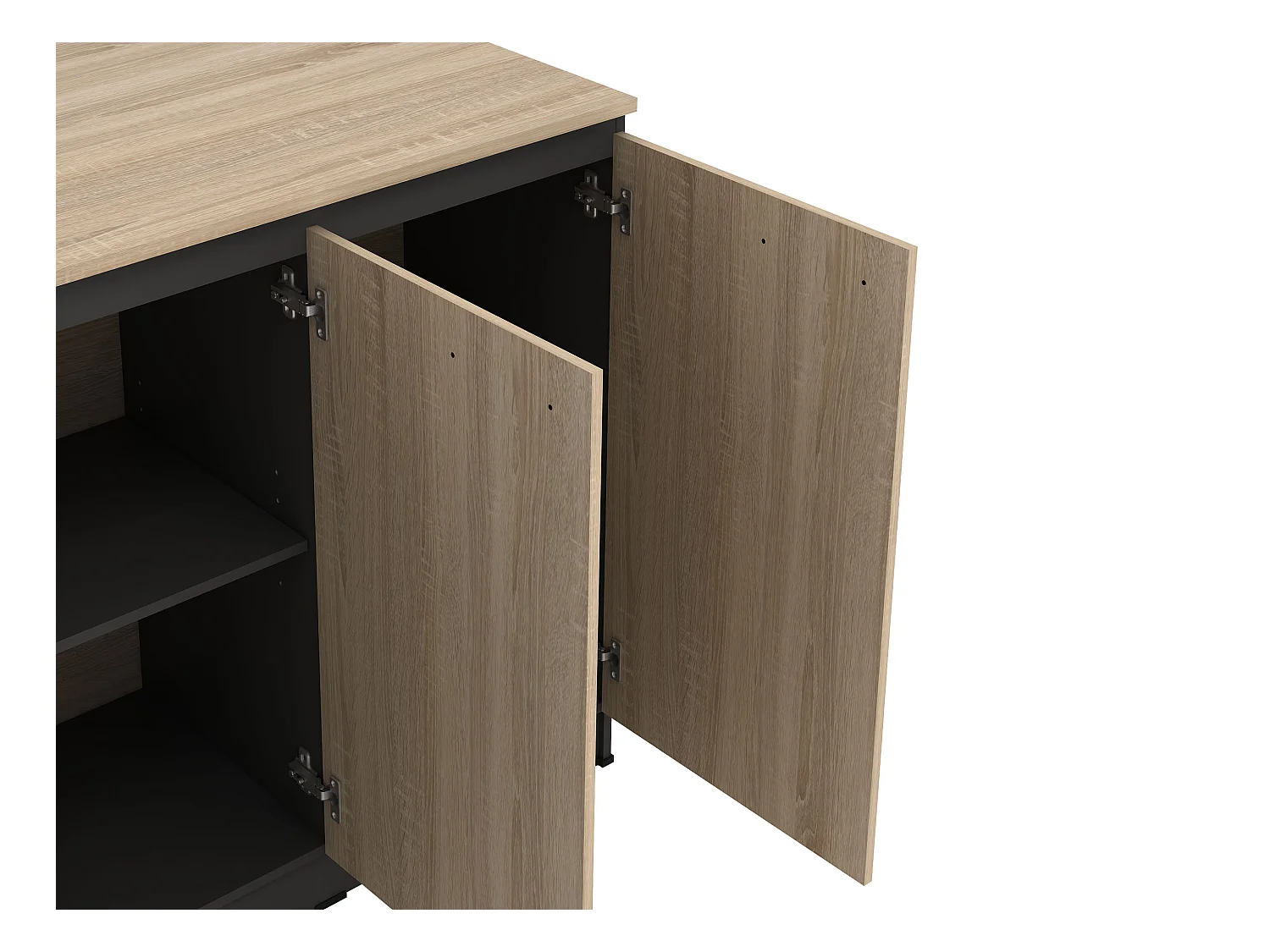 Ensemble îlot central de cuisine + 2 tabourets - Noir et naturel clair - NUSICE