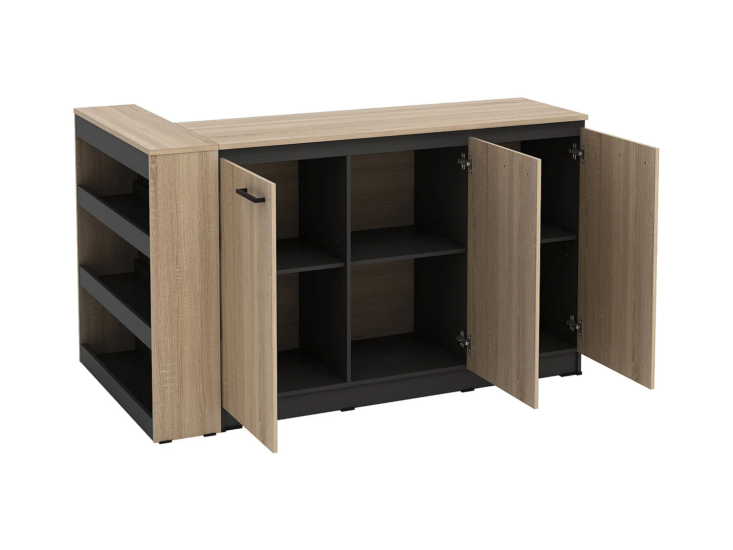 Set Isola centrale da cucina + 2 sgabelli Nero e naturale chiaro - NUSICE