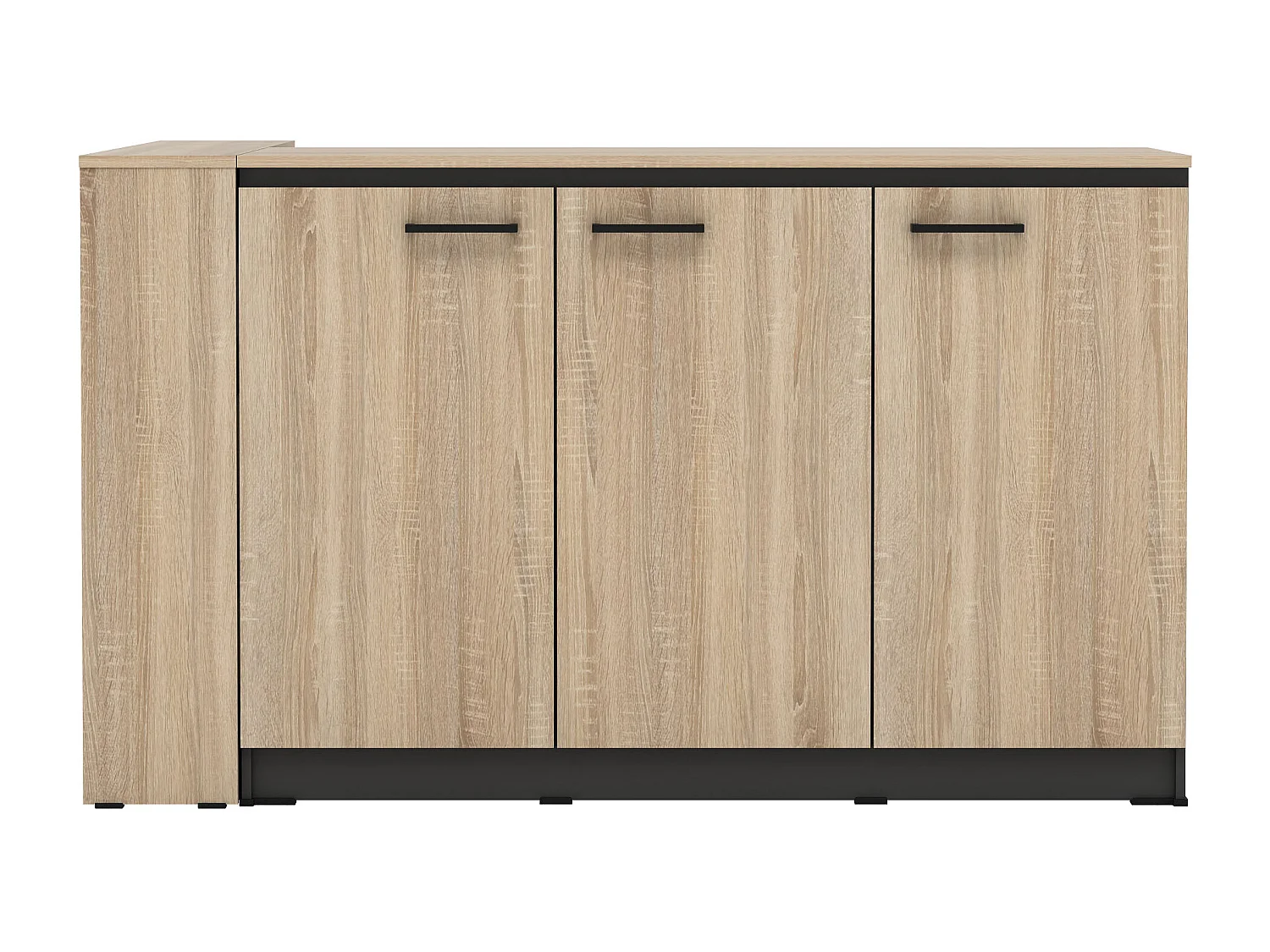 Set zentrale Kücheninsel + 2 Hocker - Schwarz & Holzfarben hell - NUSICE