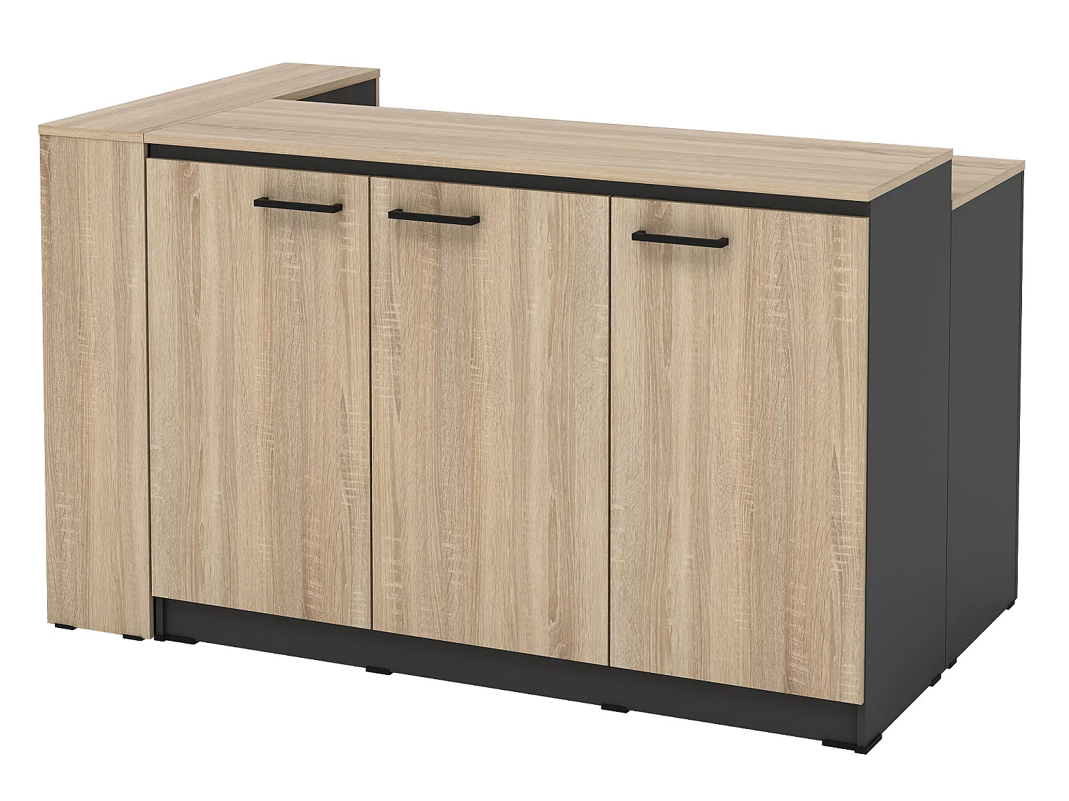 Set zentrale Kücheninsel + 2 Hocker - Schwarz & Holzfarben hell - NUSICE