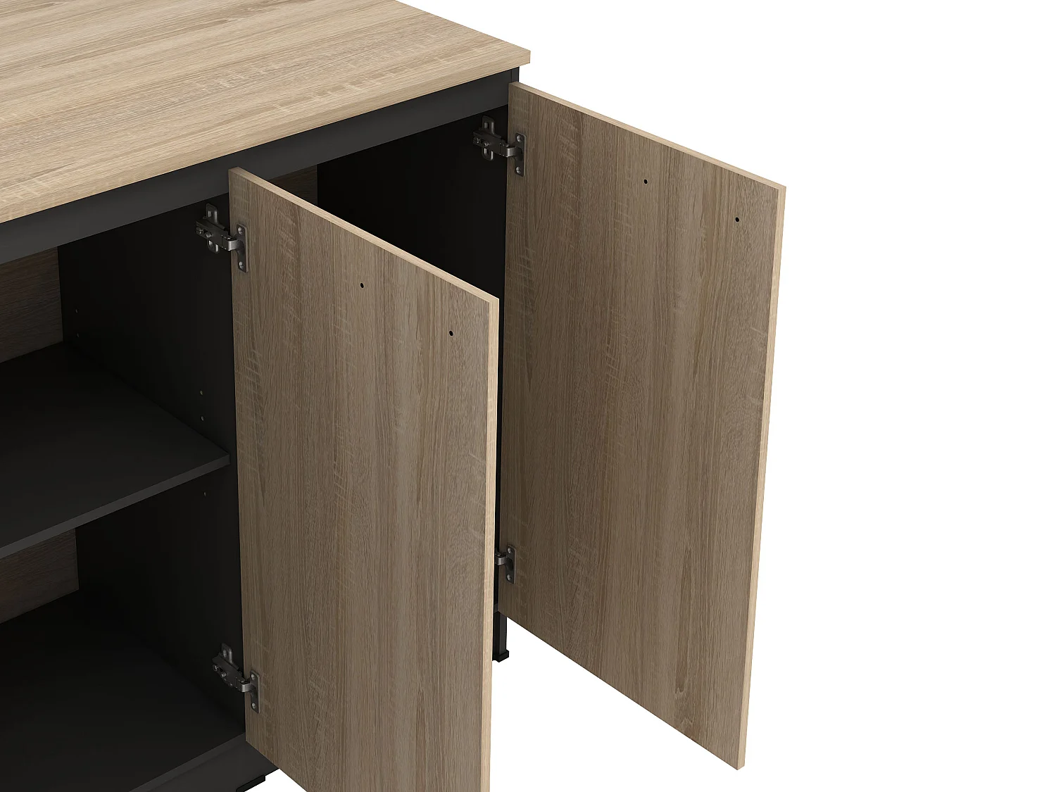 Set zentrale Kücheninsel + 2 Hocker - Schwarz & Holzfarben hell - NUSICE