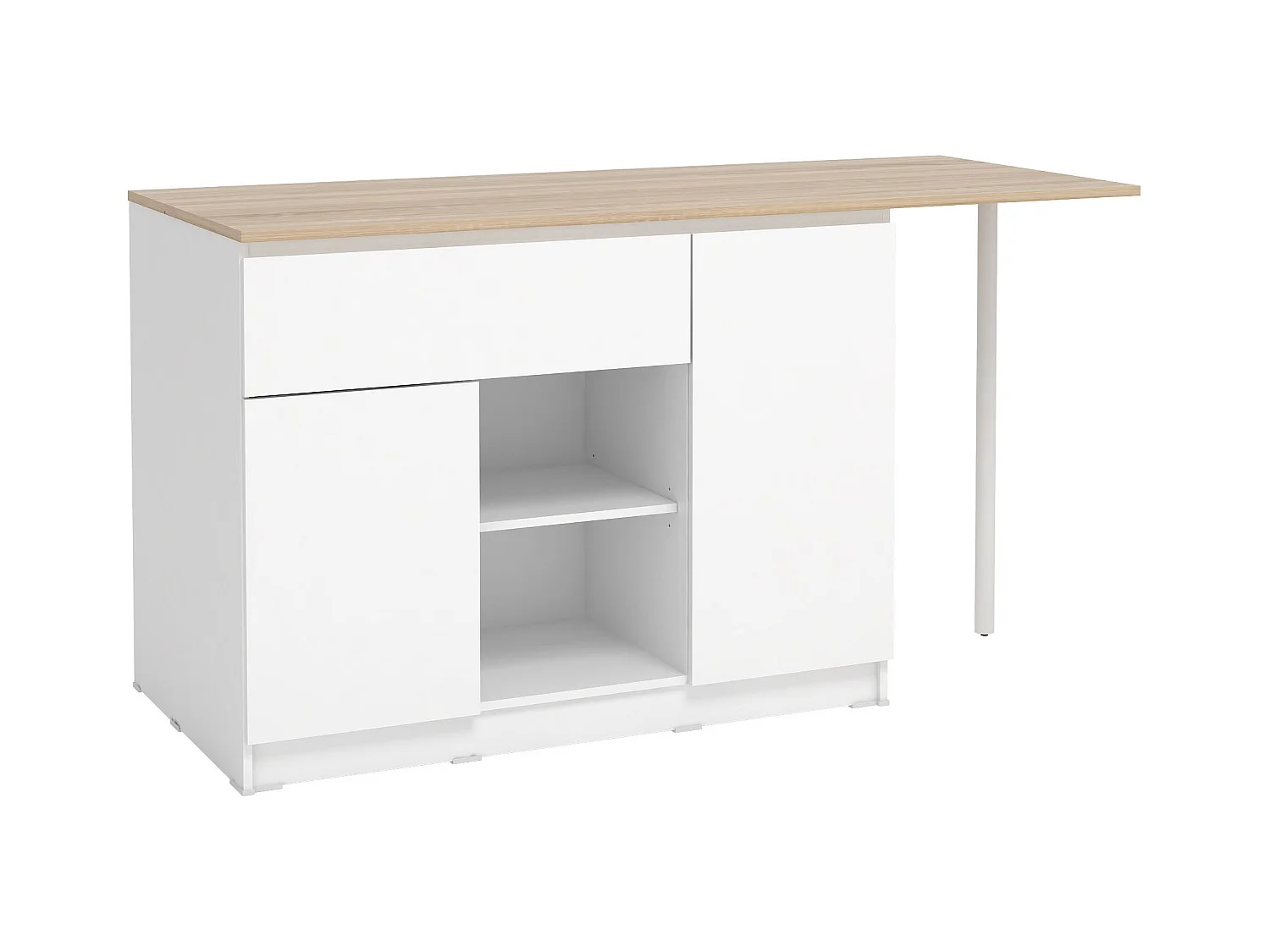 Kücheninsel mit 2 Türen, 1 Schubladen & 2 Regalfächern - Weiß & Helle Holzfarben - TUNORI